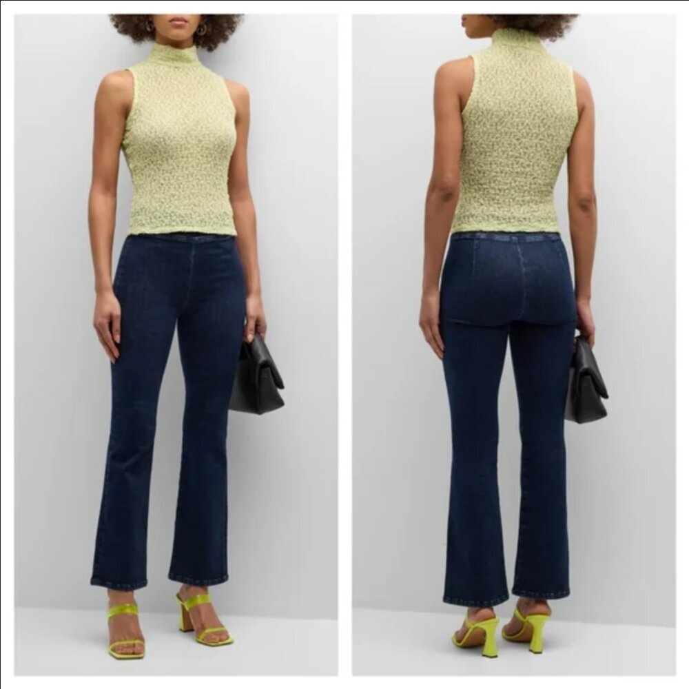 FRAME Dark Keller Wash Blue Stretch Denim Jetset Ankle Crop Boot Cut Jeans